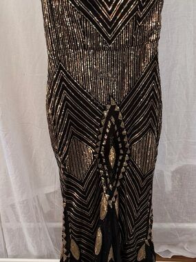 Black & Gold Beaded Art Deco Evening Dress